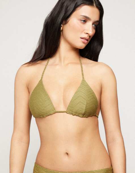Tezenis sparkling tie bikini top in olive green