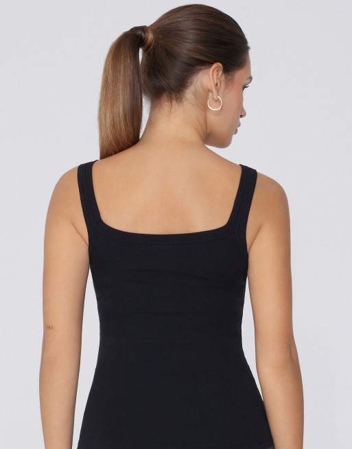 Tezenis Square neck ribbed cotton camisole in black, 2 of 5