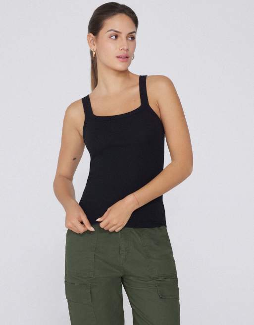 Tezenis Square neck ribbed cotton camisole in black, 4 of 5
