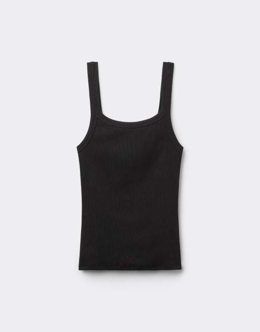 Tezenis Square neck ribbed cotton camisole in black, 5 of 5