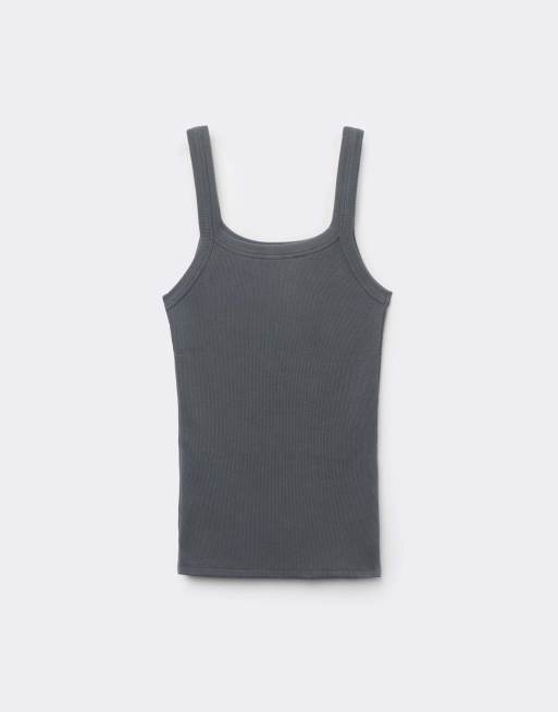 Tezenis Square neck ribbed cotton camisole in grey suede, 5 of 5