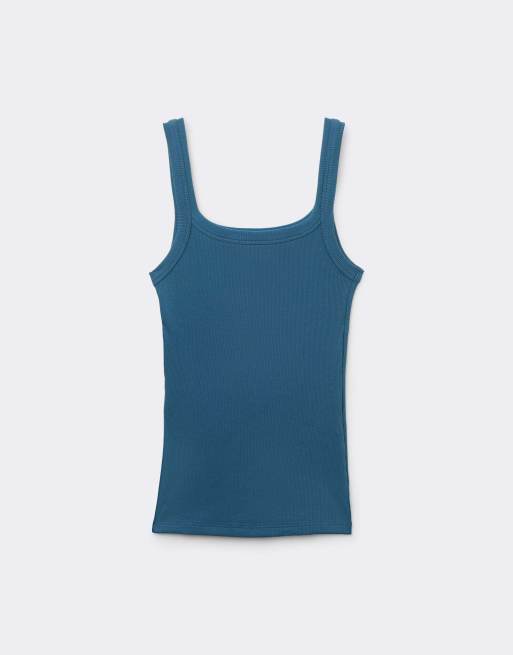 Tezenis Square neck ribbed cotton camisole in luxury blue, 5 of 5