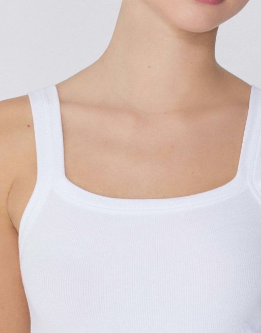 Tezenis Square neck ribbed cotton camisole in white, 3 of 5