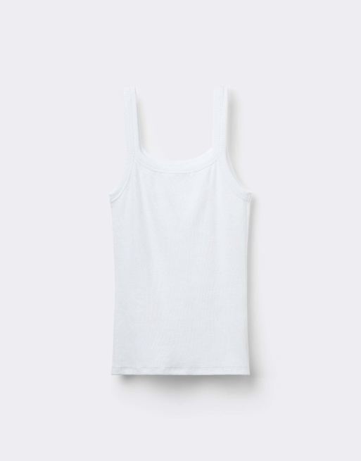 Tezenis Square neck ribbed cotton camisole in white, 5 of 5
