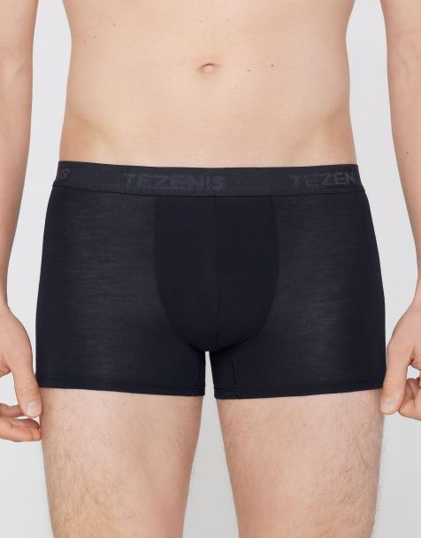 Tezenis Stretch viscose boxers with logo elastic in dark blue - view 1