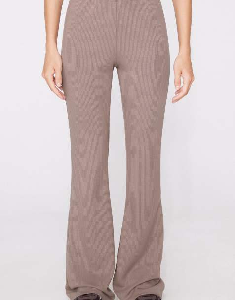 Tezenis Superior softness ribbed flare trousers in taupe brown - view 1