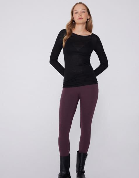 Tezenis Thermal cotton leggings in dark plum - view 1