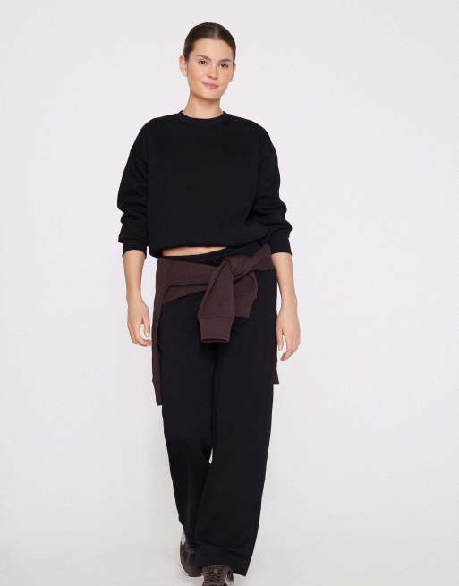 Tezenis Thick brushed fleece palazzo trousers in black, 4 of 5
