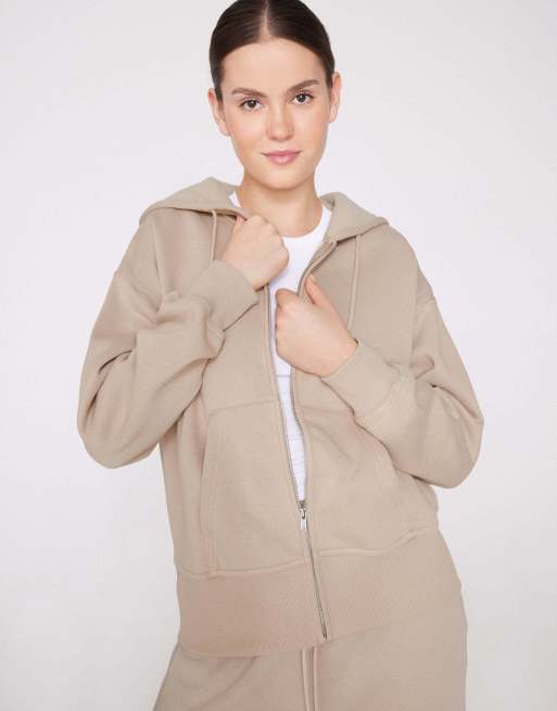 Tezenis Thick brushed fleece zip-up hoodie in beige, 4 of 5