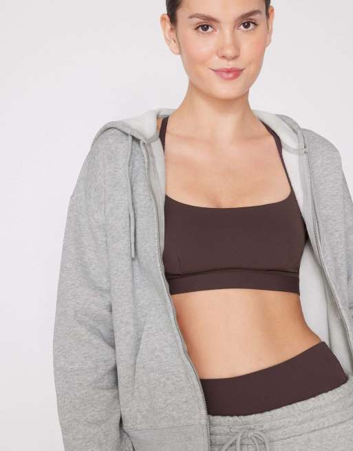 Tezenis Thick brushed fleece zip-up hoodie in ice grey melange, 3 of 5