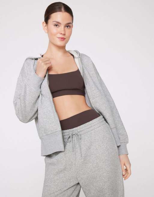 Tezenis Thick brushed fleece zip-up hoodie in ice grey melange, 4 of 5