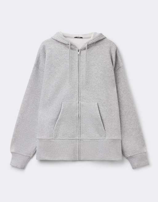 Tezenis Thick brushed fleece zip-up hoodie in ice grey melange, 5 of 5