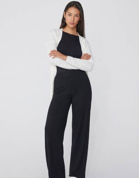 Tezenis Thick palazzo trousers with wool in black