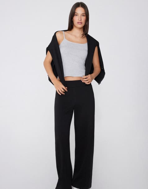 Tezenis Thick soft touch fleece palazzo trousers in black - view 1