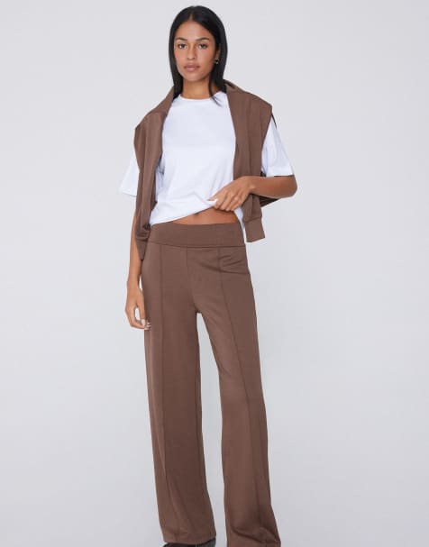 Tezenis Thick soft touch fleece palazzo trousers in coco brown - view 1