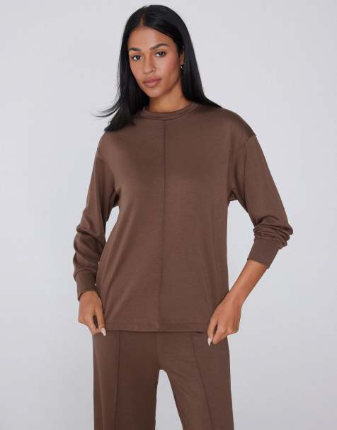 Tezenis Thick soft touch sweatshirt in coco brown - view 1