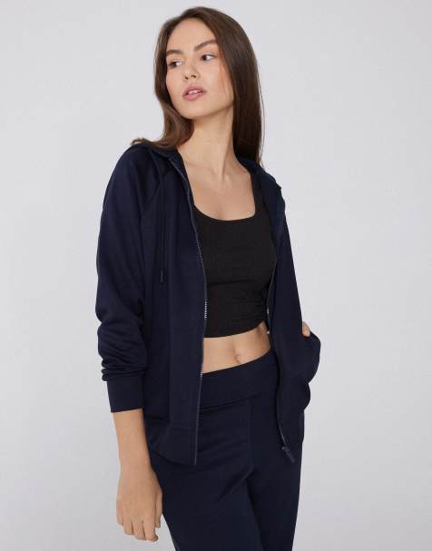 Tezenis Thick soft touch zip-up hoodie in absolute blue - view 1