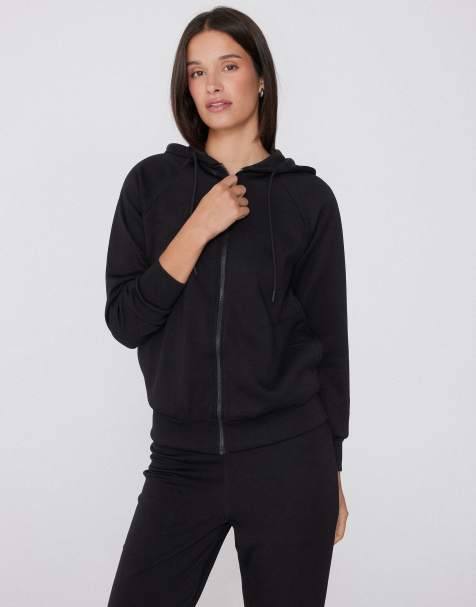 Tezenis Thick soft touch zip-up hoodie in black - view 1