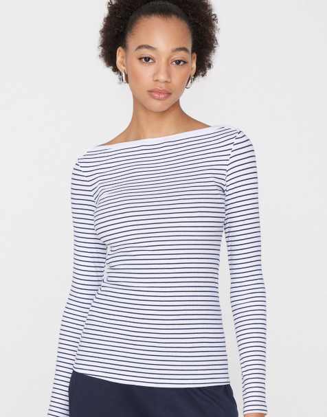 Tezenis Top long sleeve boat ribbed cot.rigata in white/blue stripes - view 1
