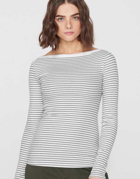 Tezenis Top long sleeve boat ribbed cot.rigata in white/green stripes - view 1