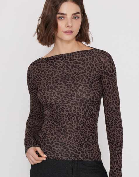 Tezenis Top long sleeve boat viscose print in dark leopard print - view 1