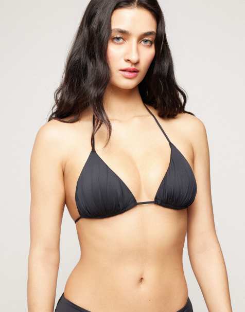Tezenis Triangle bikini top with gathering in black - view 1