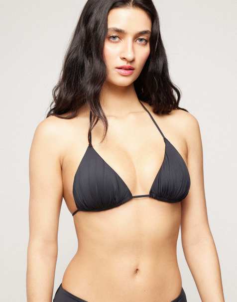Tezenis Triangle bikini top with gathering in black