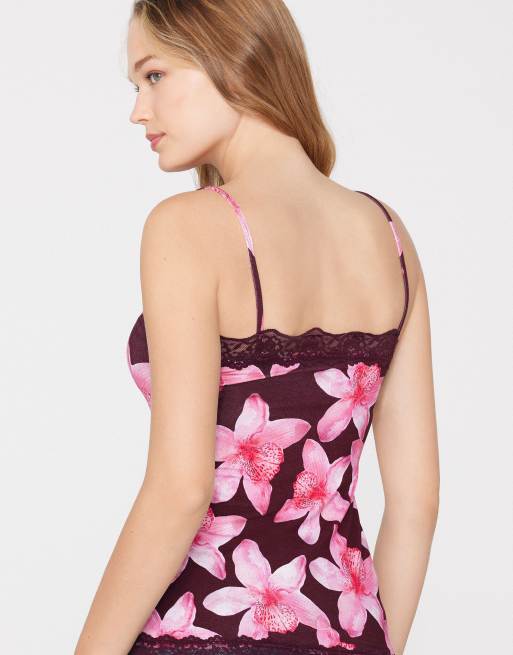 Tezenis V-neck camisole with lace insert in hibiscus, 4 of 4