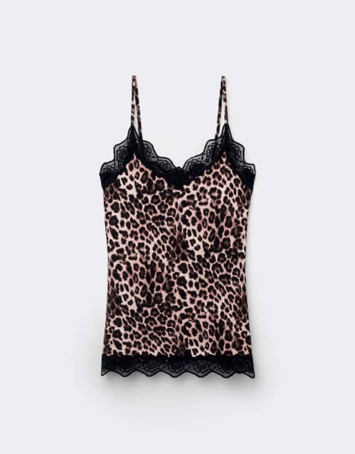 Tezenis V-neck camisole with lace insert in leopard print, 5 of 5