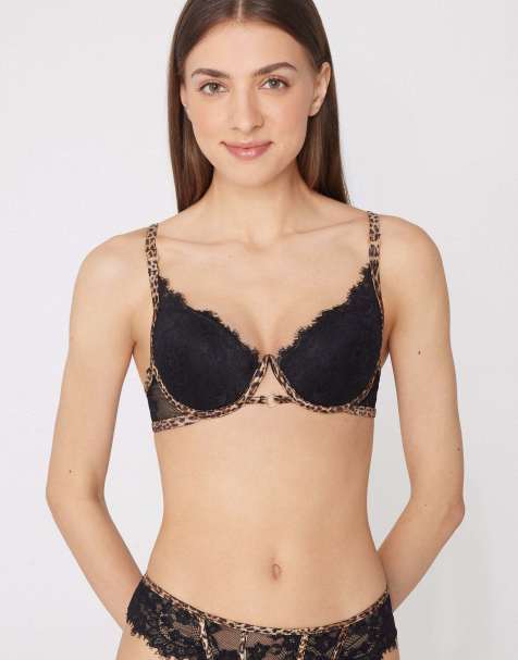 Tezenis Venice jungle glow padded push-up bra in black leopard print - view 1