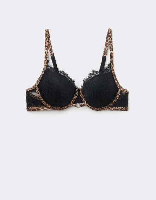 Tezenis Venice jungle glow padded push-up bra in black leopard print, 5 of 5