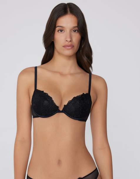 Tezenis Venice rose wonder padded push-up bra in black - view 1