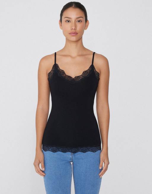 Tezenis Viscose and lace camisole in black, 3 of 5