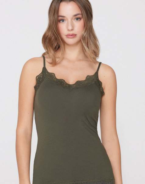Tezenis Viscose and lace camisole in green camo