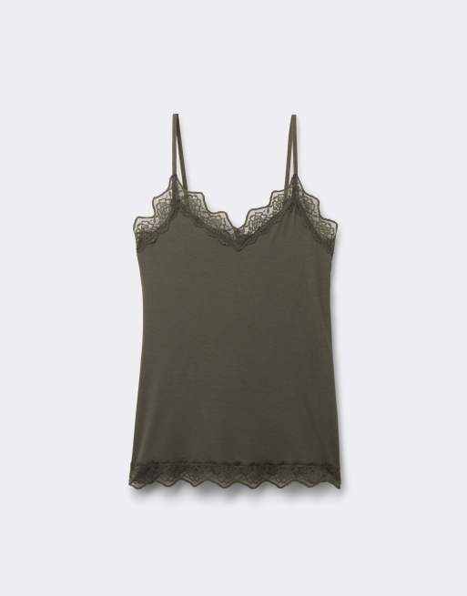 Tezenis Viscose and lace camisole in green camo, 5 of 5