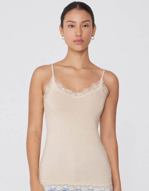 Tezenis Viscose and lace camisole in ivory - view 1