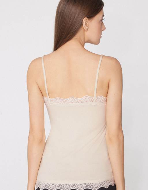 Tezenis Viscose and lace camisole in ivory, 2 of 5