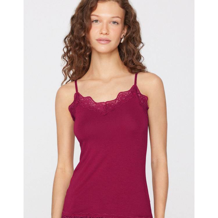 Tezenis Viscose and lace camisole in red babylon | ASOS