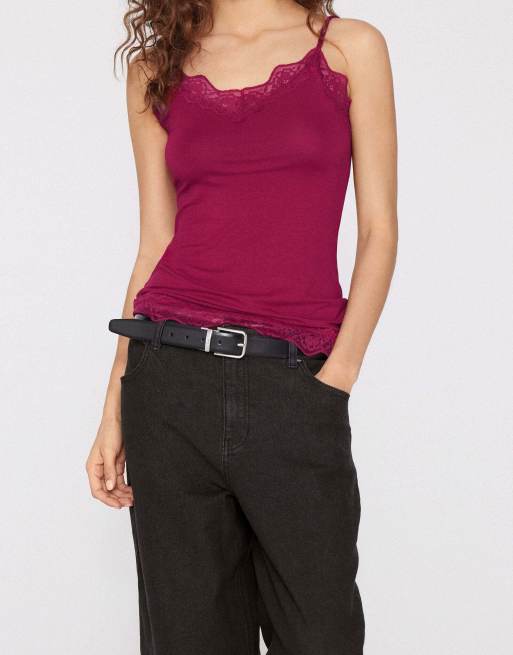 Tezenis Viscose and lace camisole in red babylon, 3 of 5