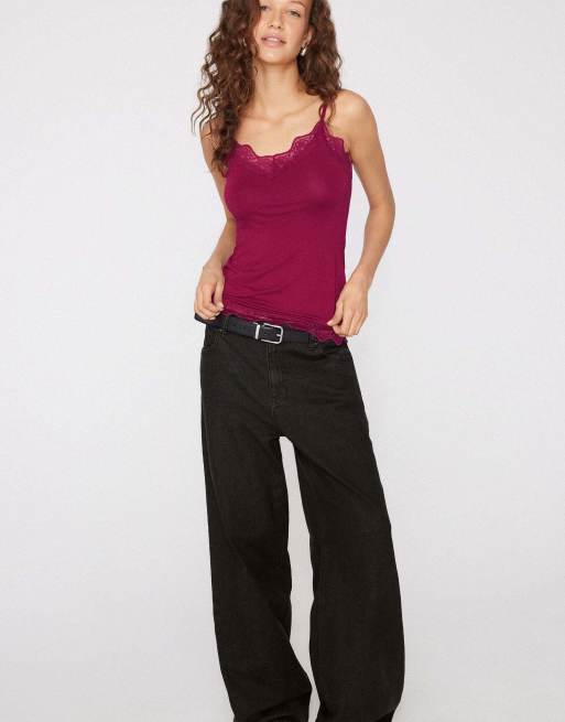 Tezenis Viscose and lace camisole in red babylon, 4 of 5
