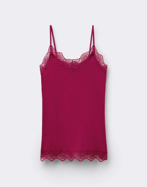 Tezenis Viscose and lace camisole in red babylon, 5 of 5