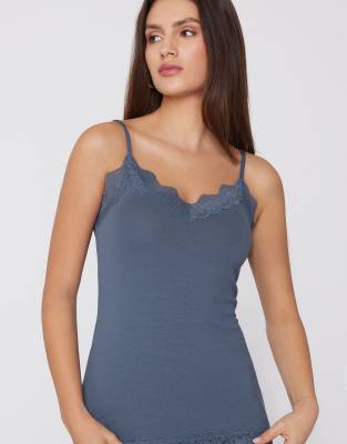 Tezenis Viscose and lace camisole in smoky blue | ASOS