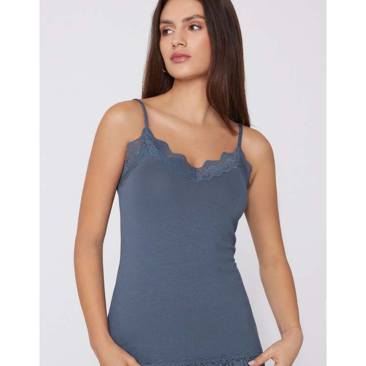 Tezenis Viscose and lace camisole in smoky blue | ASOS