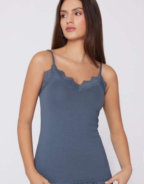 Tezenis Viscose and lace camisole in smoky blue
