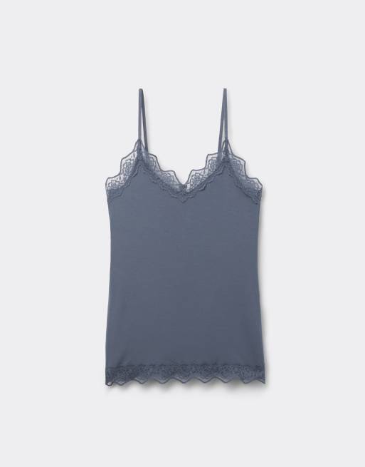 Tezenis Viscose and lace camisole in smoky blue, 5 of 5