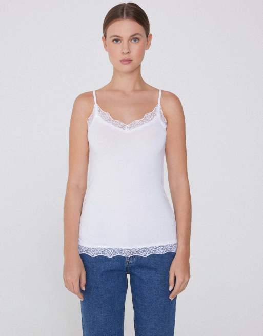Tezenis Viscose and lace camisole in white, 3 of 5