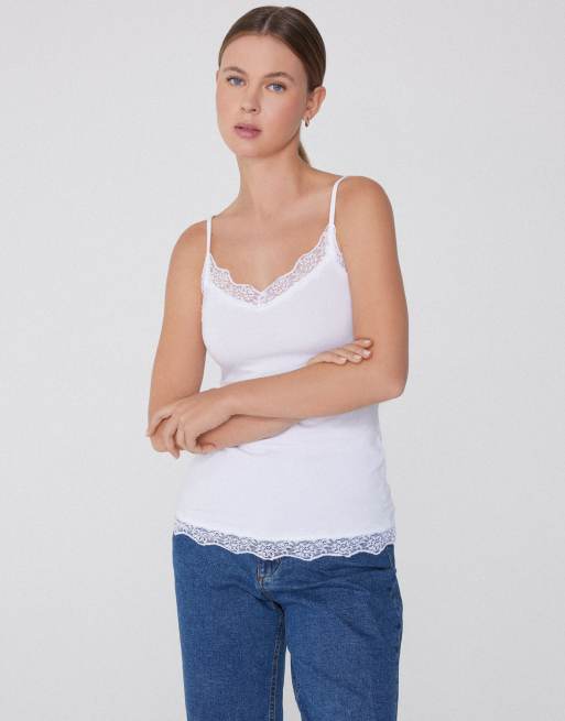 Tezenis Viscose and lace camisole in white, 4 of 5