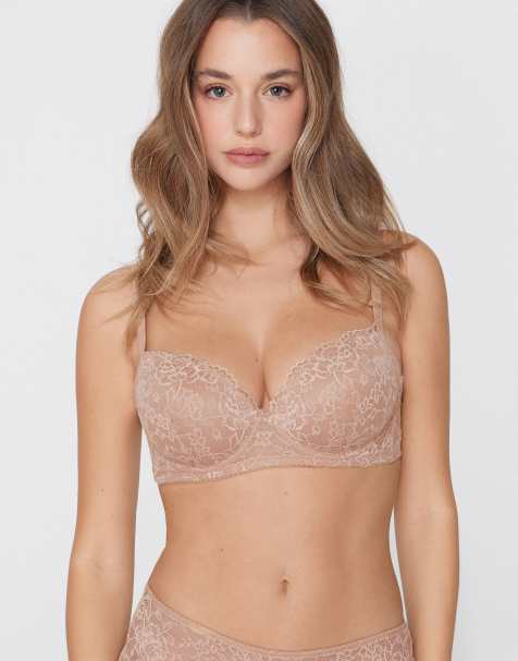 Tezenis Wien lace slightly padded balconette bra in beige - view 1