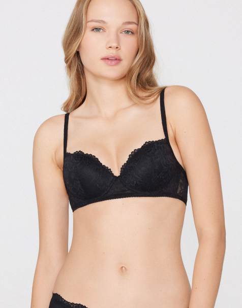 Tezenis Wien lace slightly padded balconette bra in black - view 1