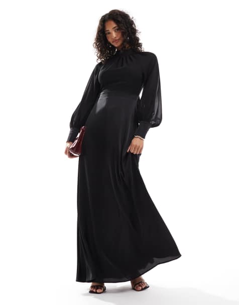 TFNC 2 in 1 maxi dress with chiffon top and satin skirt in black - view 1